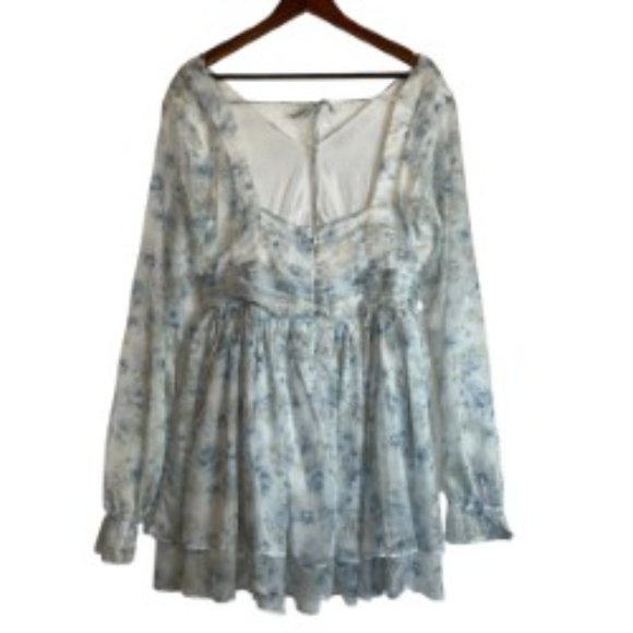 MI AMI FOR FRANCESCA'S PASTEL BLUE/WHITE FLORAL RUFFLE MINI DRESS SIZE L - Picture 10 of 11